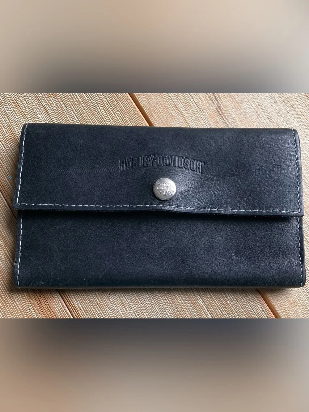 Vintage Y2K Harley-Davidson Leather Clutch Wallet Biker Black